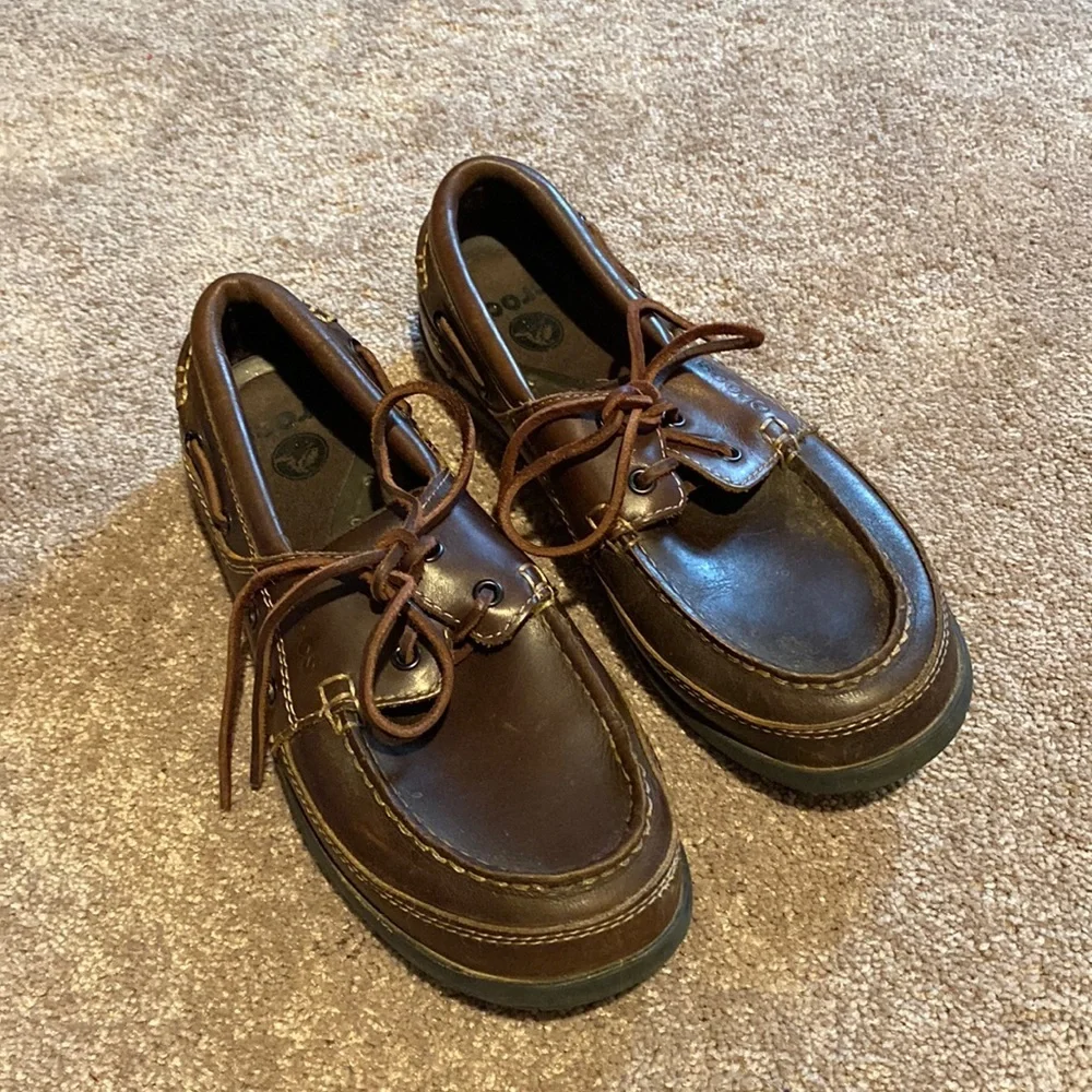 Crocs Brown Leather Harborline Boat Shoes SIZE 9M